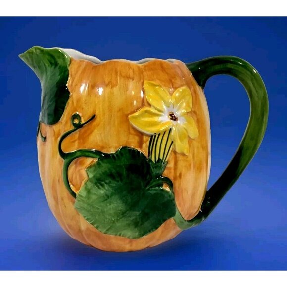 Ceramiche Leonardo Italy Pottery PUMPKIN PITCHER Blossom 72 oz Fall Thanksgiving - Picture 1 of 5